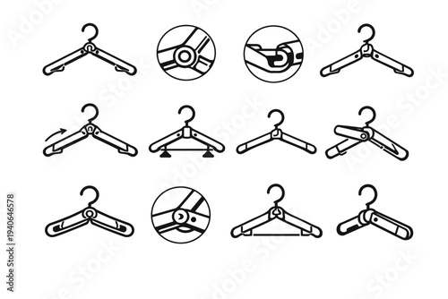 Hanger alignment foldable load rigid vector tool clothes folding icon hardware connector