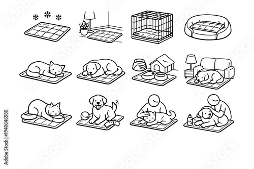 Cooling pet floor positioning indoor daily use mat vector icon scenario