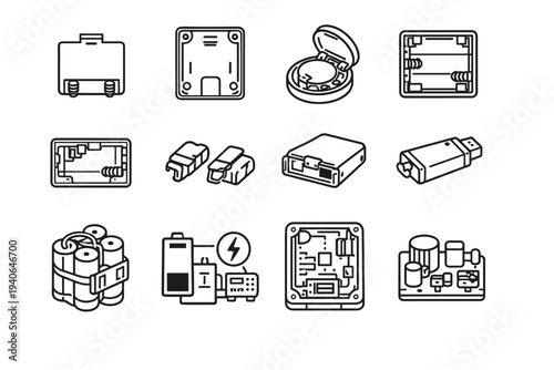 Housing slot chime smart power removable internal cell battery icon door vector