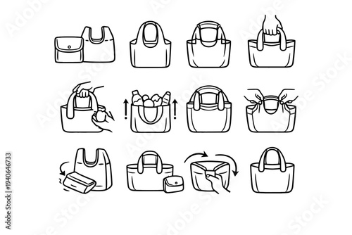 Foldable shoulder bag practical soft shopping grocery icon solution handles vector edge