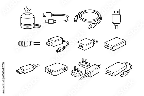 Strain outline technical usb icon wired connection supply plug lamp vector aroma