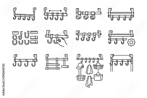 Hook hanging modern rack over adjustable door vector icon outline home sliding