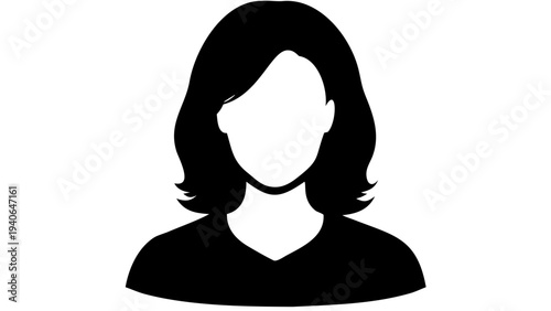 woman front face avatar silhouette icon, minimal black avatar, transparent background