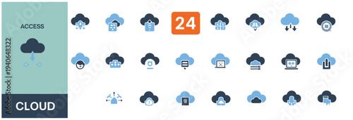 Collection of cloud computing and access icons in blue and teal colors