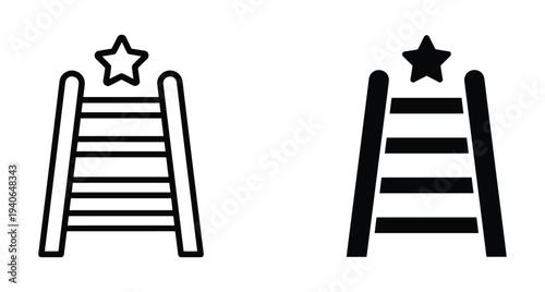 Ladder with star icon set representing career growth success achievement progress ambition reaching goals climbing to the top business development