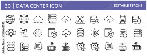 Data center and server icons representing cloud infrastructure and processing power