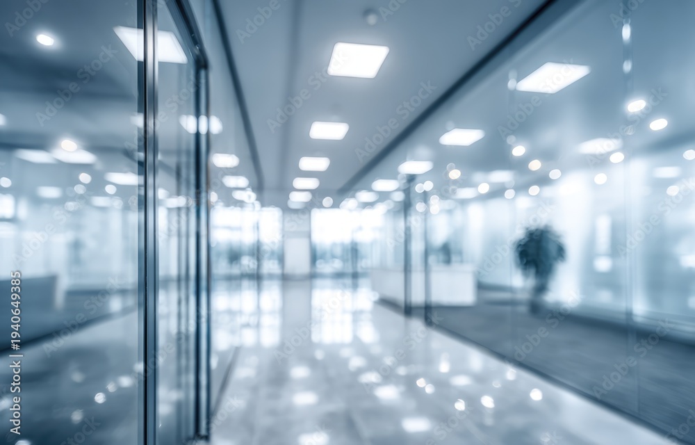 Fototapeta premium Modern Office Interior with Glass Walls and Bright Lighting.