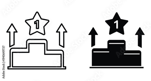 Winner podium icon set with star number one and upward arrows representing success achievement competition ranking leadership victory and progress growth