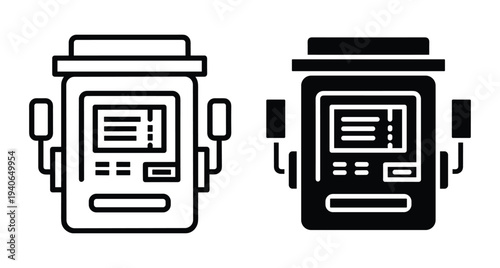Ticket vending machine icon set for public transport bus train station automated kiosk terminal payment system interface design graphic element