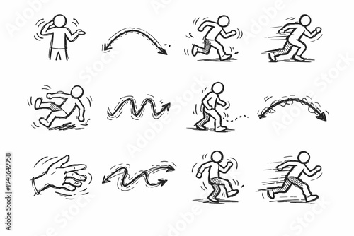 Dynamic icons motion movement body human gesture rough vector clumsy icon loose