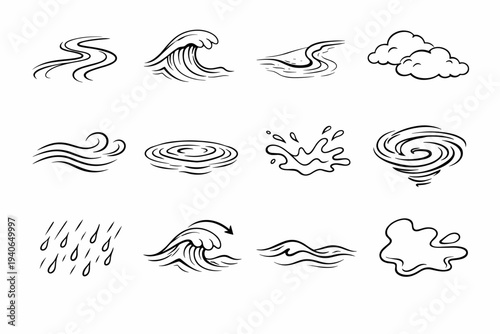 Rain wave icons icon wind line cloud vector curve crest fluid tidal