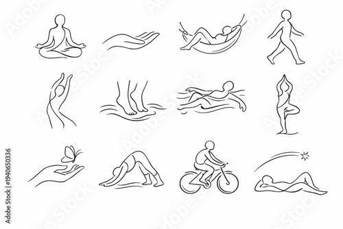 Natural motion ribbon relaxed organic movement airy outline icons calm vector linework