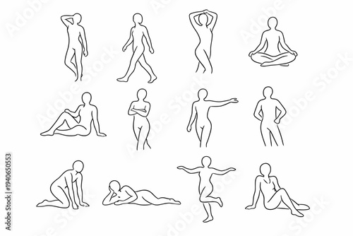 Vector gentle body image natural line relaxed posture simple generation soft contour