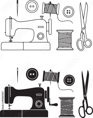 Sewing machines and accessories illustration
