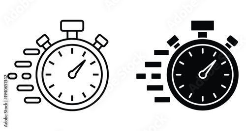 Fast stopwatch icons representing speed time management and quick performance for business or sports applications in vector format set
