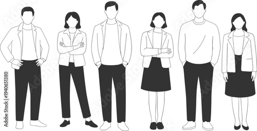 Business team diversity illustration, professional people standing together, flat vector