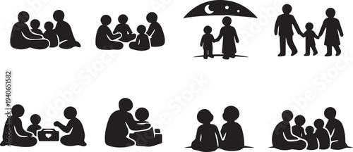 A vector illustration set featuring black silhouettes of business people and office workers as a professional group symbol