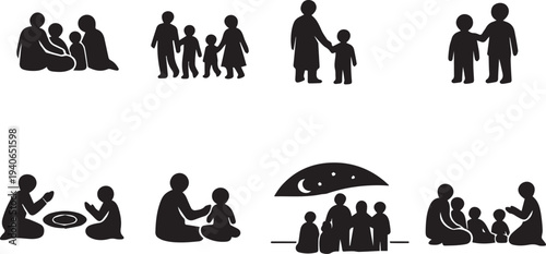 A set of black business silhouette icons representing a group of professional people as a vector illustration symbol