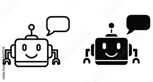 Robot head icon with speech bubble chatbot symbol for artificial intelligence communication technology digital assistant support service interface design element set