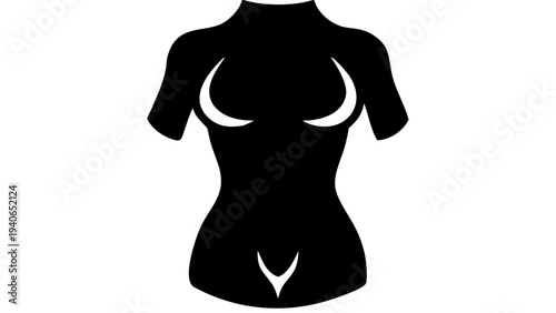 female upper body torso silhouette icon, minimal black vector, transparent background