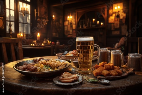 Table with Food and Beer