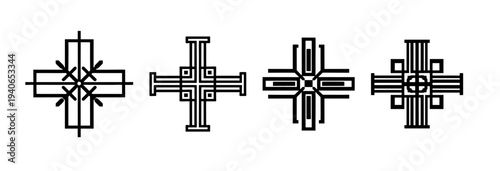 4 Abstract Geometric Cross Ornament Vector for Religious or Cultural Design
