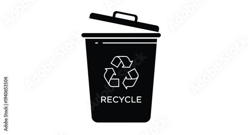 Black silhouette of a recycling bin with the recycle symbol displayed