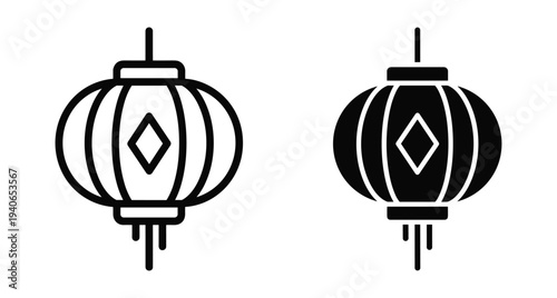 Chinese lantern icons in outline and solid styles for lunar new year festival decoration traditional asian culture celebration graphic elements set