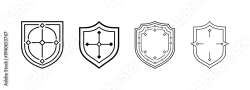 4 Elegant Shield Crest Emblems Vector Line Art for Branding and Security Logos