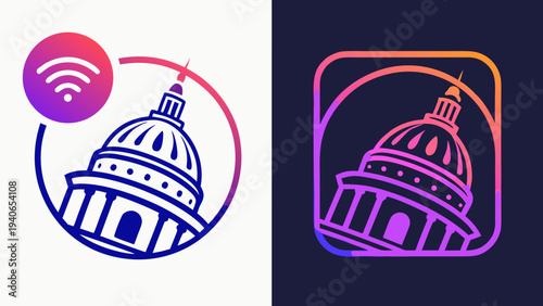 Set of 2 government building icons vector, government, capitol, dome