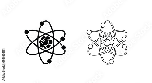 Two depictions of atomic structures with orbiting electrons one solid one outlined