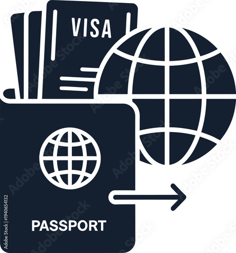 Travel documents silhouette with globe and visa on white background