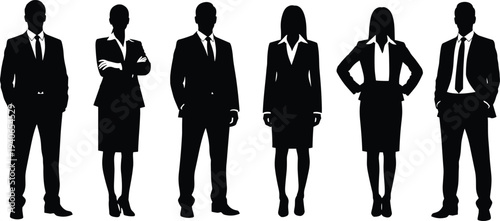 Business People Silhouettes Men and Women in Formal Office Wear Corporate Team Vector Set