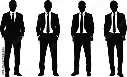 Businessman Standing Silhouette Set Professional Male Office Worker in Suit Formal Corporate Vector Collection