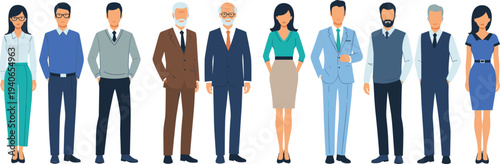 Diverse Business People Team Standing Together Corporate Employees Men and Women Professional Characters Vector Illustration
