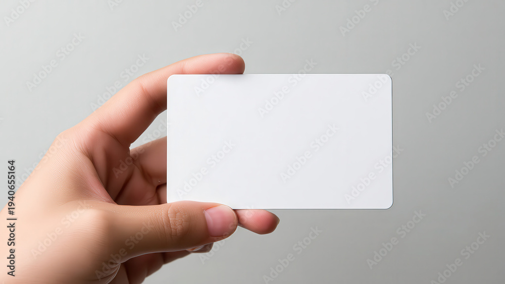 Obraz premium A person's hand holds a blank white card, ready for custom branding or a personalized message.