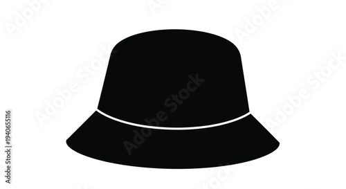 Simple black silhouette of a classic bucket hat on a white background