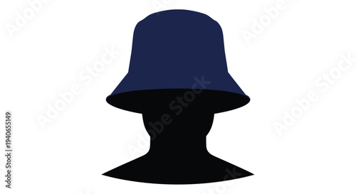 A navy blue bucket hat displayed on a black mannequin head