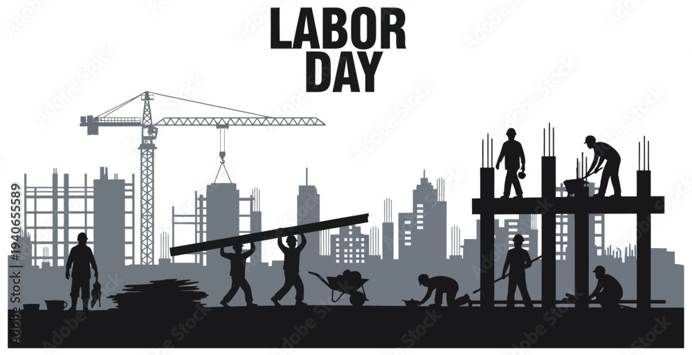 Naklejka premium Labor day construction workers silhouette