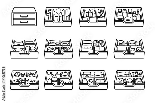 Icon home utensil office functional drawer kitchen vector universal storage icons outline