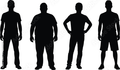 Male Body Type Silhouette Set Different Human Shapes Standing Men Vector Illustration Collection