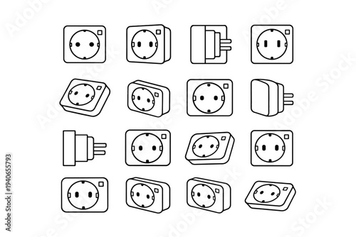 Plug modern subtle compact smart outline interior icon solution socket geometry vector