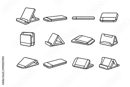 Compact slim outline clean portable accessory phone collapsed vector stand portability icon