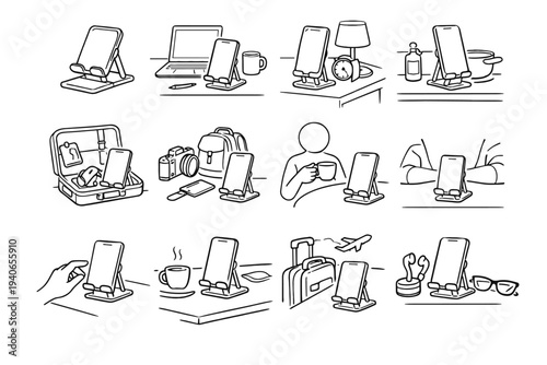 Vector outline support phone context portable icon desk lifestyle stand