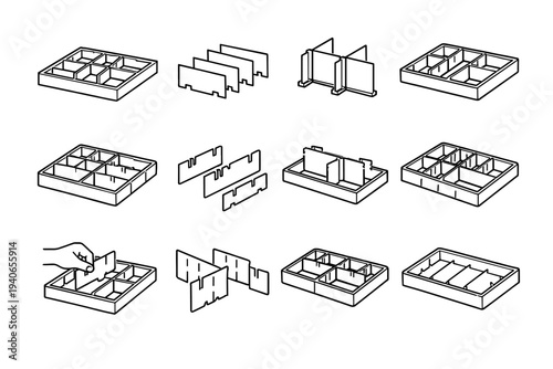 Icon compartment flexible drawer vector clean outline slots system modular icons