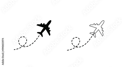 Two airplanes following dotted paths one black and one white