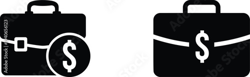 Silhouette of two briefcases with dollar sign and money on white background