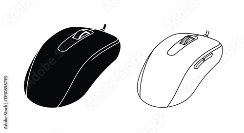 Two computer mice illustrations one black one white both shown in outline