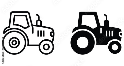 tractor icon set agricultural vehicle farm machinery equipment heavy transport industrial machine outline solid black graphic design element symbol sign collection