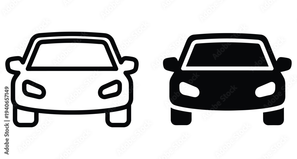 Obraz premium Car icon set front view vehicle symbol silhouette outline transport sign automobile motor sedan traffic travel drive road auto passenger carriage